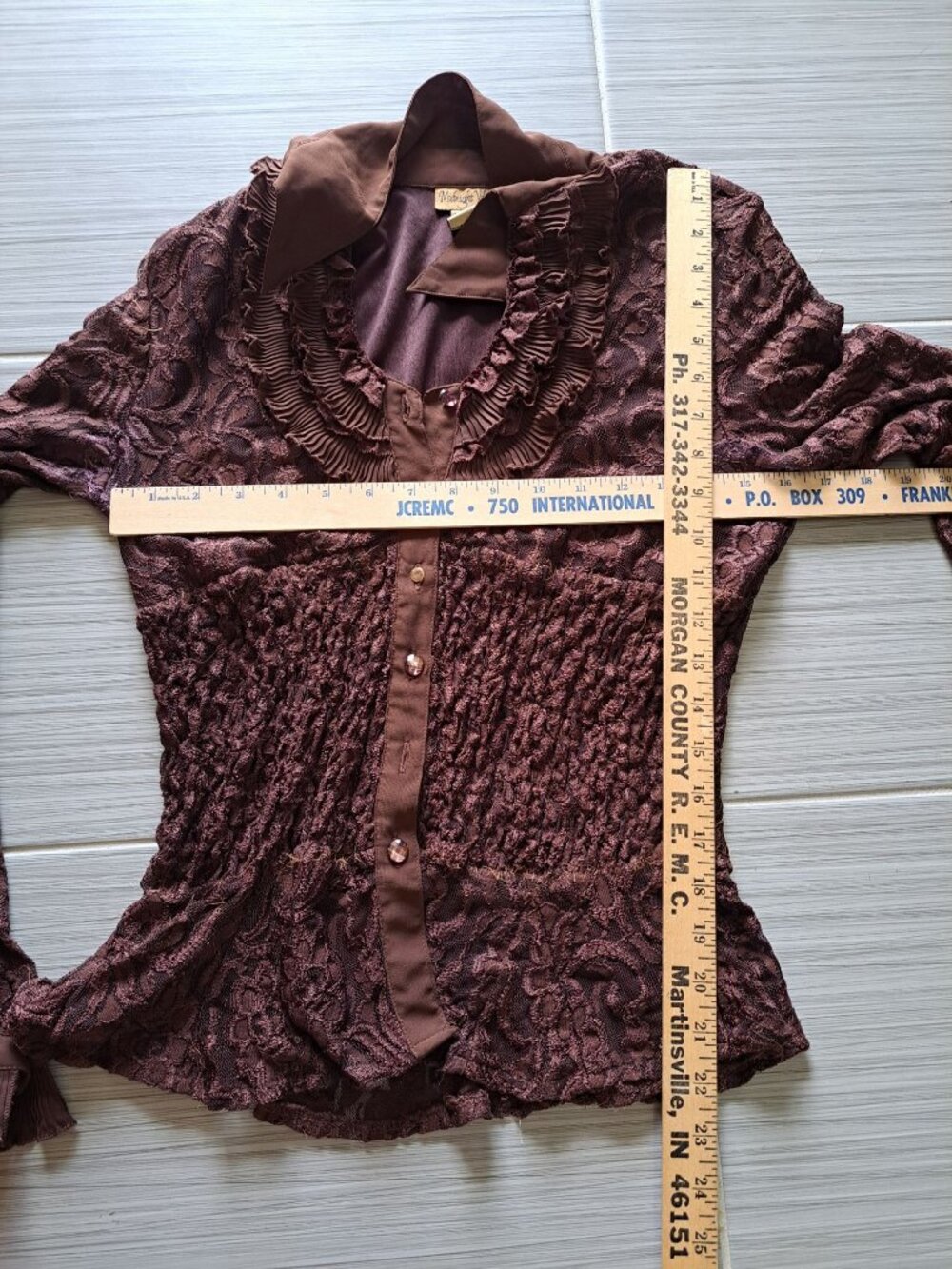 Y2K 90'S Renaissance Womens Brown Lace Blouse Top Ruffle V-neck Festival Gypsy M - Picture 6 of 7